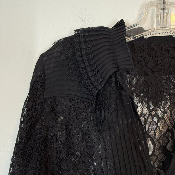 Alice + Olivia Black Blouse Top Lace Sheer Goth Witchy Romantic XS - Picture 5 of 11
